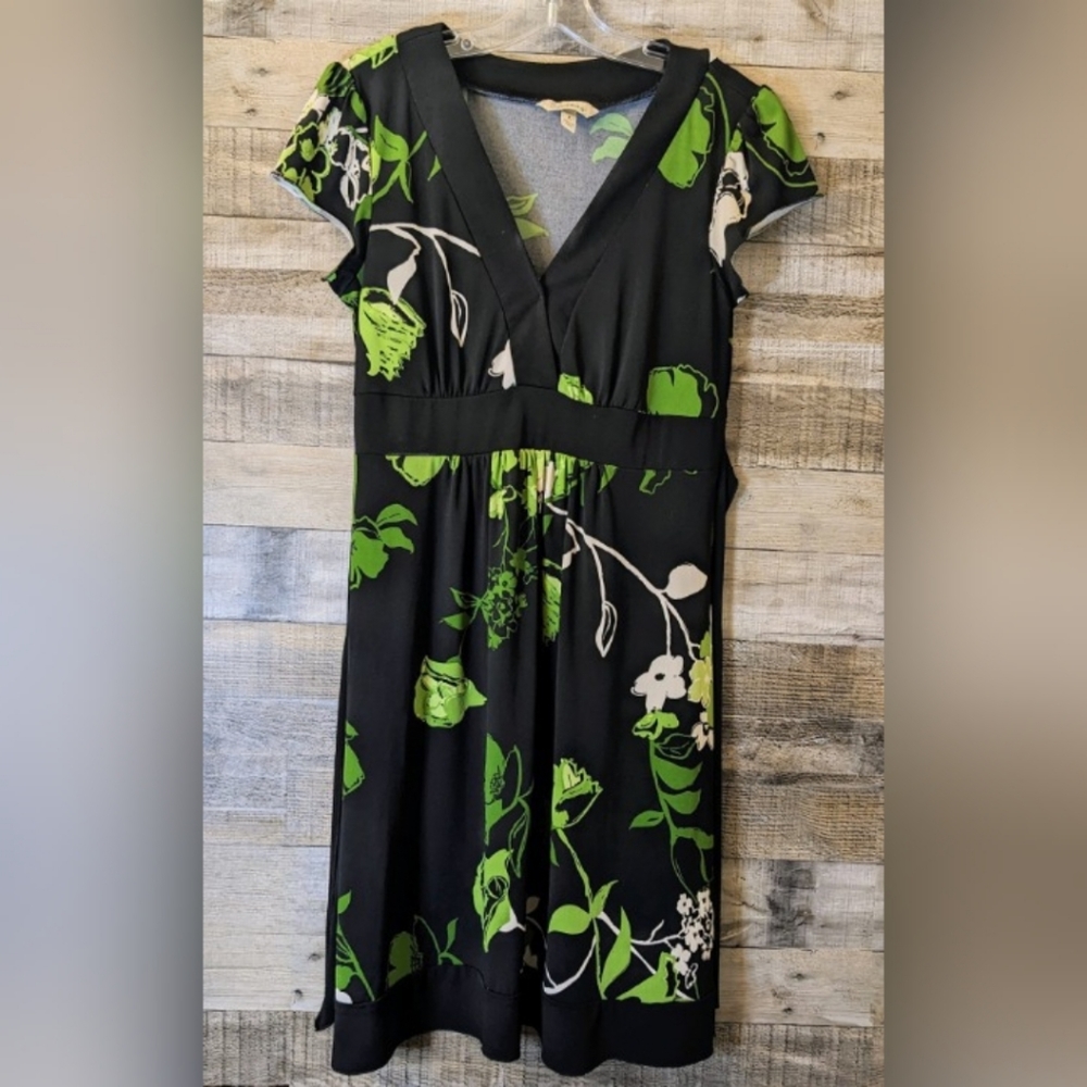 Cute Green Black Dress Speechless M/L Stretchy Wrap Dress Floral D11